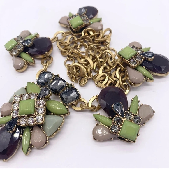 J. Crew Green Brown Taupe Jeweled Necklace - Picture 2 of 3